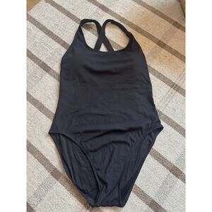 Andie Tulum Black Ribbed One Piece Swimsuit Women’s XXL 2XL Modest Cross Back